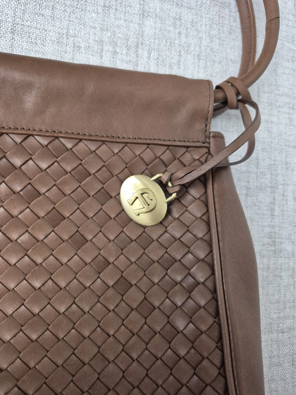 Vtg 90s Etienne Aigner Woven Leather Purse Cognac Brown Intrecciato